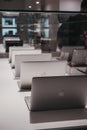 Range of MacBooks on display inside Apple Museum in Prague,Czech Republic Royalty Free Stock Photo