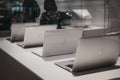 Range of MacBooks on display inside Apple Museum in Prague,Czech Republic Royalty Free Stock Photo