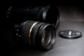 17-50 range and telephoto lenses for digital SLR digital cameras, separately on black background Royalty Free Stock Photo