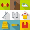 Range of tools for dressmakers icons set