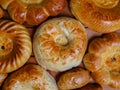 Range of traditional Uzbek bread on dark background