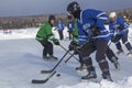 Men`s teams compete in a Pond Hockey Festival in Rangeley. Royalty Free Stock Photo