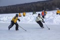 Men`s teams compete in a Pond Hockey Festival in Rangeley. Royalty Free Stock Photo