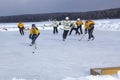 Men`s teams compete in a Pond Hockey Festival in Rangeley. Royalty Free Stock Photo