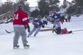 Men`s teams compete in a Pond Hockey Festival in Rangeley. Royalty Free Stock Photo