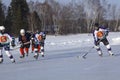 Women`s teams compete in a Pond Hockey Festival in Rangeley. Royalty Free Stock Photo