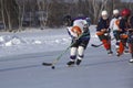 Women`s teams compete in a Pond Hockey Festival in Rangeley. Royalty Free Stock Photo