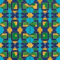 Rangements of stars rectangles and triangles in blue green and yellow Royalty Free Stock Photo