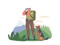 Ranger Forester Character Observes Through Binoculars, Scanning The Forest For Signs Of Wildlife Vector Illustration