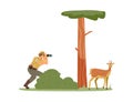 Ranger man character watching wild animals, flat vector illustration isolated. Royalty Free Stock Photo