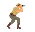 Ranger officer or forester with binoculars flat vector illustration isolated. Royalty Free Stock Photo