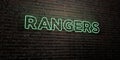 RANGERS -Realistic Neon Sign on Brick Wall background - 3D rendered royalty free stock image