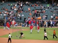 Rangers run into dugout after batting practice