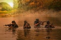 Rangers wade through the water to randomly shoot and attack