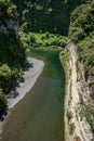 The Rangitikei river flowing through the towering cliffs and rock walls in the canyons and gorges in the Manawatu