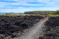 Rangitoto Island, New Zealand. Walk back to the wharf through a field of lava rocks