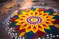 Rangoli Art on Doorstep india symbol with copy space Royalty Free Stock Photo