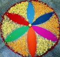 Rangoli, a folk art of India, made at the time of festival like Divali, Holi, etc