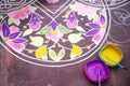 Rangoli- an Indian traditional power drawing. Indian traditional culture, art and religion. abstract mandala Oriental