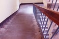 Rangpur,Bangladesh. February 18, 2020. Staircase with wood railing.Stairs in a modern College University building.Luxury custom Royalty Free Stock Photo