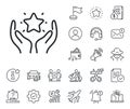 Ranking line icon. Holding star sign. Best rank. Salaryman, gender equality and alert bell. Vector