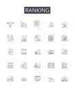 Ranking line icons collection. Encryption, Authentication, Firewall, Malware, Antivirus, Surveillance, Biometrics vector Royalty Free Stock Photo