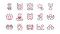 Ranking line icons. First place, star rating and winner medal. Linear set. Vector