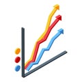 Ranking lines graph icon, isometric style