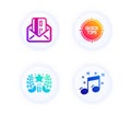 Ranking, Tips and Credit card icons set. Musical note sign. Laurel wreath, Quick tricks, Mail. Music. Vector