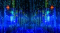 Ranks of supercomputer data center in the background Binary circuit board future technology Royalty Free Stock Photo