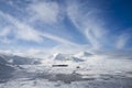 Rannoch Moor and Black Mount covered in snow during winter aerial view