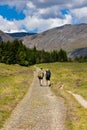 RANNOCH MOOR, UNITED KINGDOM - JUNE 03 2022: Hikers and backpackers on the West Highland way approaching Rannoch Moor in the Royalty Free Stock Photo