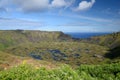 Rano Kau crater view with lush greenery and blue sky Royalty Free Stock Photo