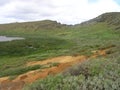 Rano Raraku volcano on Easter Island Royalty Free Stock Photo