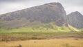 Rano Raraku volcano, the quarry of the moai with many uncompleted statues. Rapa Nui National Park, Easter Island, Chile. UNESCO W Royalty Free Stock Photo