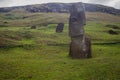 Rano Raraku volcano, the quarry of the moai with many uncompleted statues. Rapa Nui National Park, Easter Island, Chile. UNESCO W Royalty Free Stock Photo