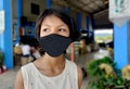 Portrait of an asian girl with black mask, to prevent serious epidemics