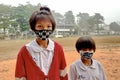 portrait of an asian girls in a black mask, to prevent serious epidemics