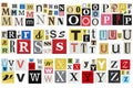 Ransom note alphabet Paper cut letters newspaper magazine cutouts Royalty Free Stock Photo