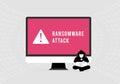 Ransomware Attack. Hacked Desktop PC Password. Cyber Security Threat. Ransomware hacker demands payment for decryption