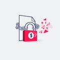 Ransomware attack symbol with a document file tied with a chain and locked with a red padlock Royalty Free Stock Photo