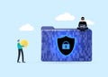 Ransomware program, encryptor of personal files and folders. The character is holding a coin to give it to a hacker to Royalty Free Stock Photo