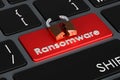 Ransomware red button on keyboard, 3D rendering Royalty Free Stock Photo