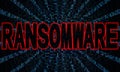 Ransomware text on blue hex code burst illustration Royalty Free Stock Photo