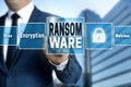 Ransomware touchscreen is operated by businessman