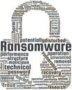 Ransomware Word Cloud Text Illustration in shape of Padlock. Royalty Free Stock Photo