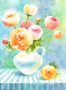 Ranunculus Watercolor Flowers Illustration Hand Painted Royalty Free Stock Photo