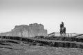 Rao Jodha statue and Mehrangarh Fort in Jodhpur(Black and White) Royalty Free Stock Photo