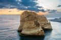 Raouche or pigeons rocks sea panorama in sunset time, Beirut, Lebanon Royalty Free Stock Photo