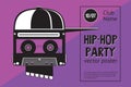 Rap battle sign with skull and two microphones. Retro style illustration. Hip-hop party.